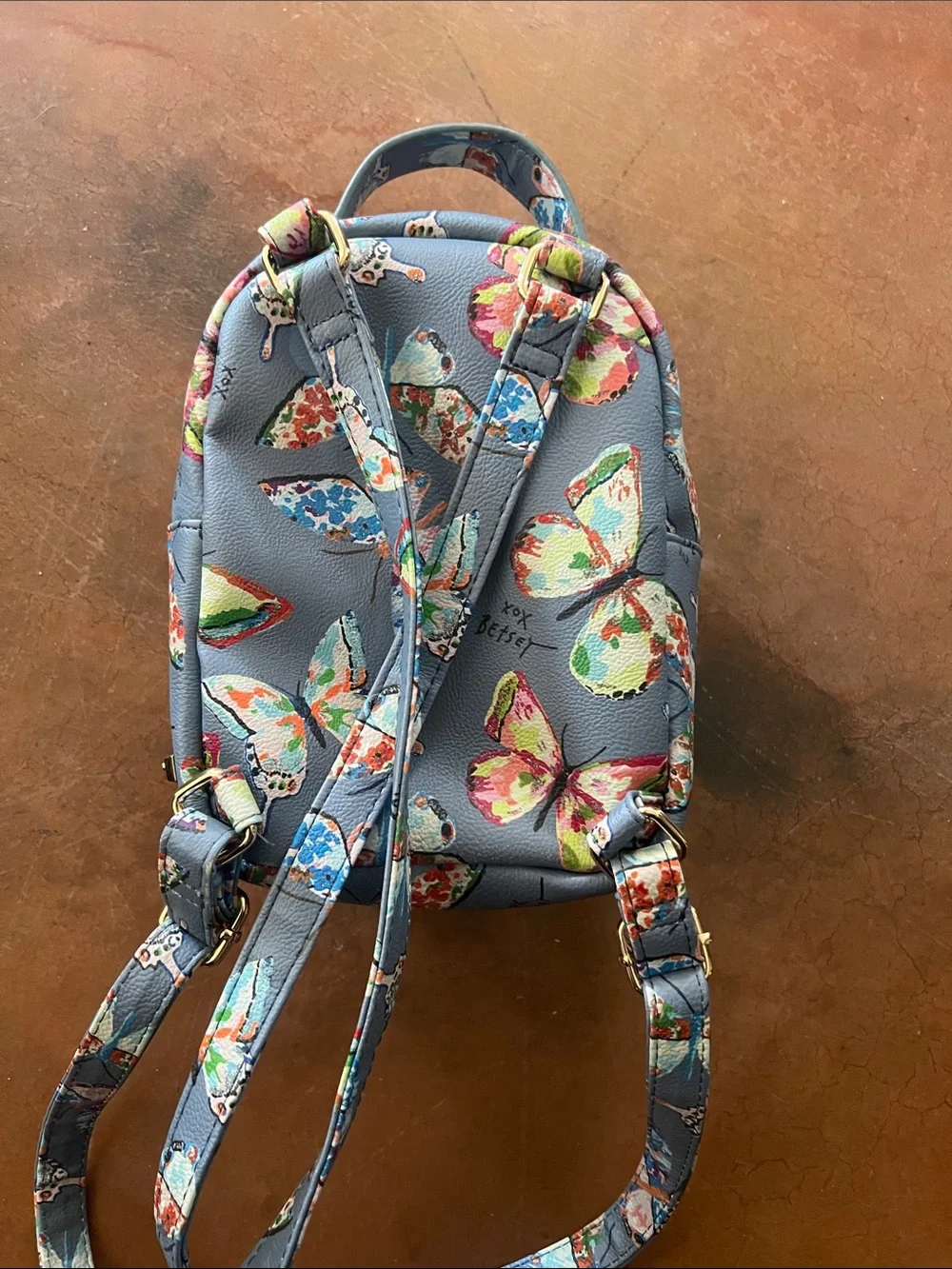 Betsey Johnson Blue Floral Butterfly Dog Mini Backpack
